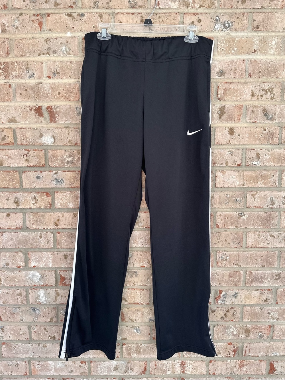 Nike Black Athletic Warm Up Track Pants with Zipper Leg Opening, size medium